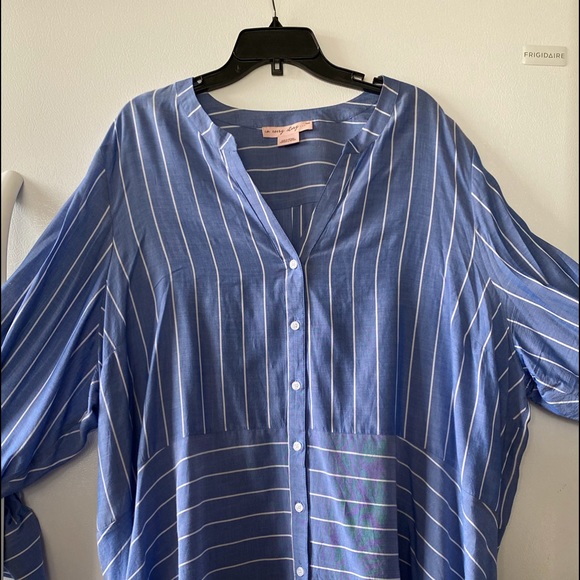 Pennington lightweight blouse, blue stripe, 4x - Picture 2 of 4